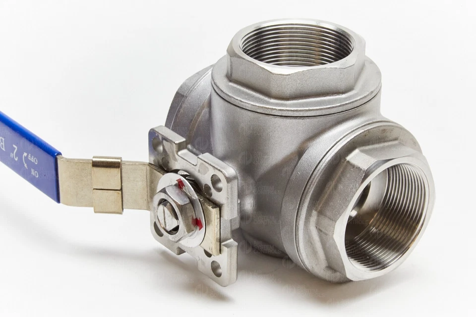 2 Inch - Stainless Steel - 3 Way - Lever Ball Valve - BSPT Female - L and T Port - Image 2 of 4