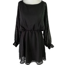 New Lumiere Swiss Dot Dolman Long Sleeve Mini Dress Black Size Small