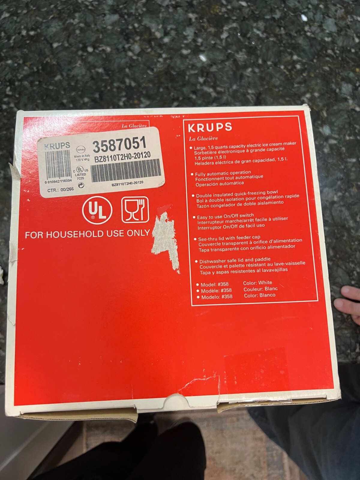 Krups La Glaciere Ice Cream & Sorbet Maker1.5 Quart Model 358, White