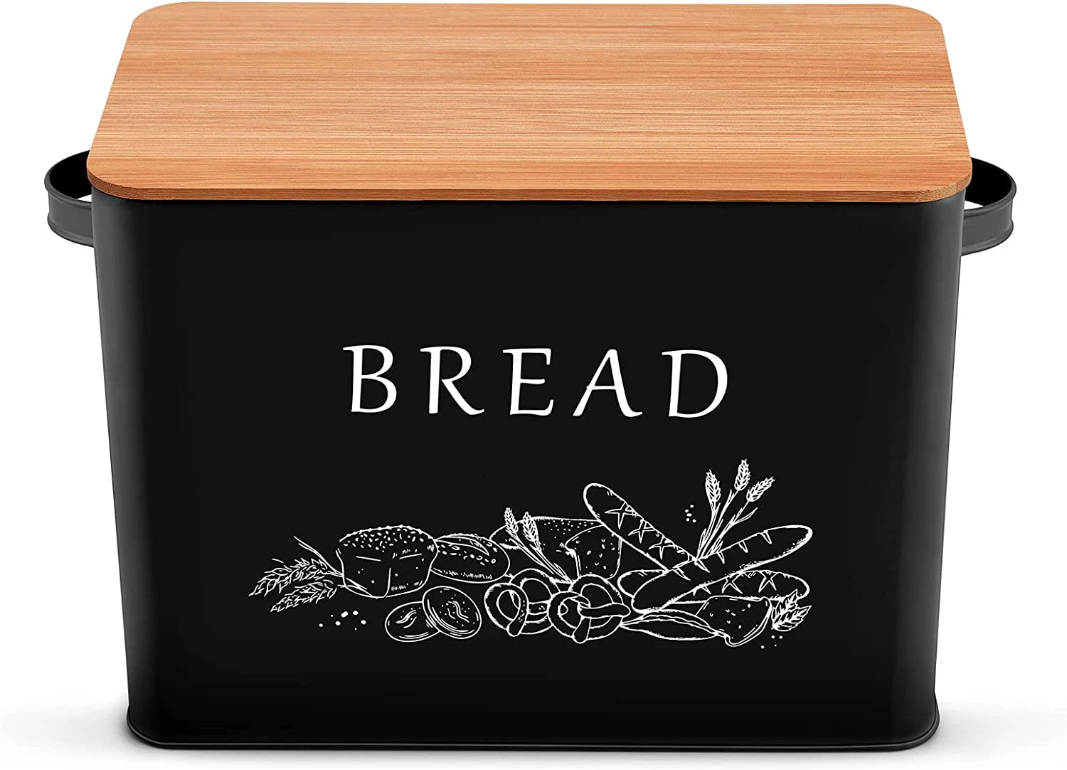 Bread Box For Kitchen Counter With Bamboo Cutting Lid Large Capacity Black NEW