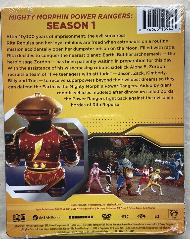 Mighty Morphin Power Rangers Season 1 Steelbook DVD Black Ranger / NEW - SEALED Foto 2 de 2