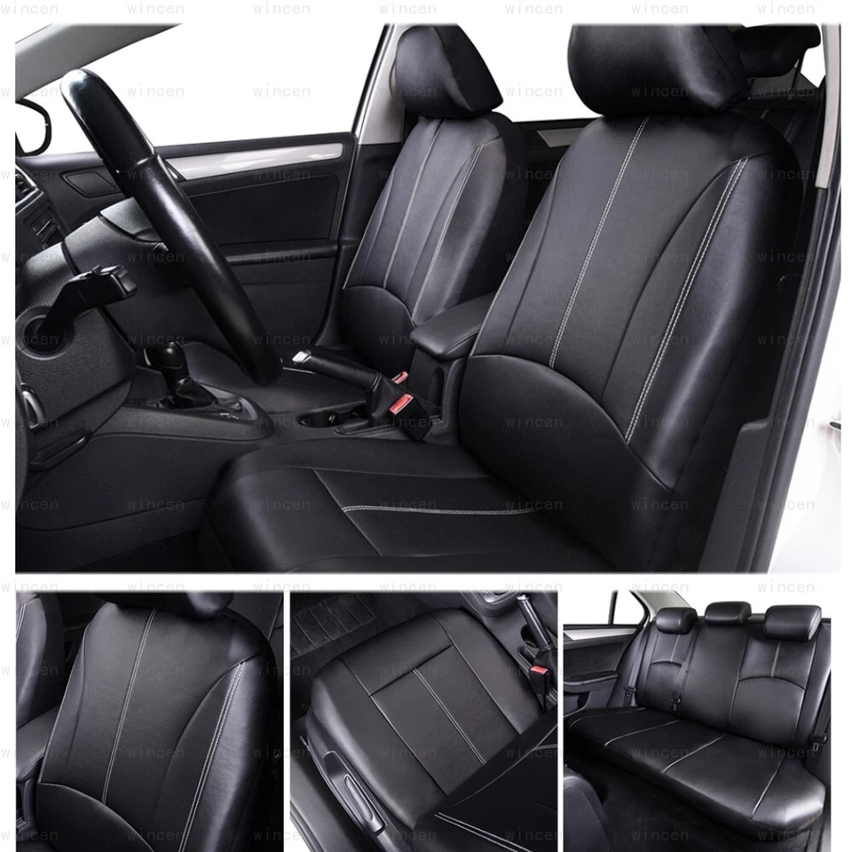 Juego completo de fundas de asiento de coche protegen cuero sintético 5 asientos delantero trasero alfombrilla de cojín Foto 4 de 4