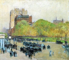 Spring morning in the heart of the city by Hassam Giclee Reproduction on Canvas