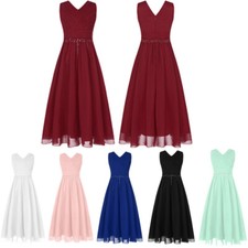 Kids Girls Dancewear Ball Skirt Dance Dress Gown V Neck Wedding Celebration