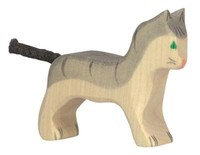 Holztiger Katze Klein Grau Haustier Bauernhof KäTzchen Kater Holztier Holzfigur