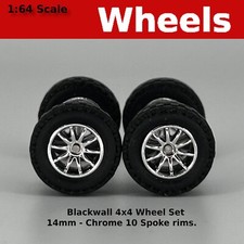 14mm 4x4 Truck Tire Sets - Blackwall Chrome 10 Spoke For Hot Wheels