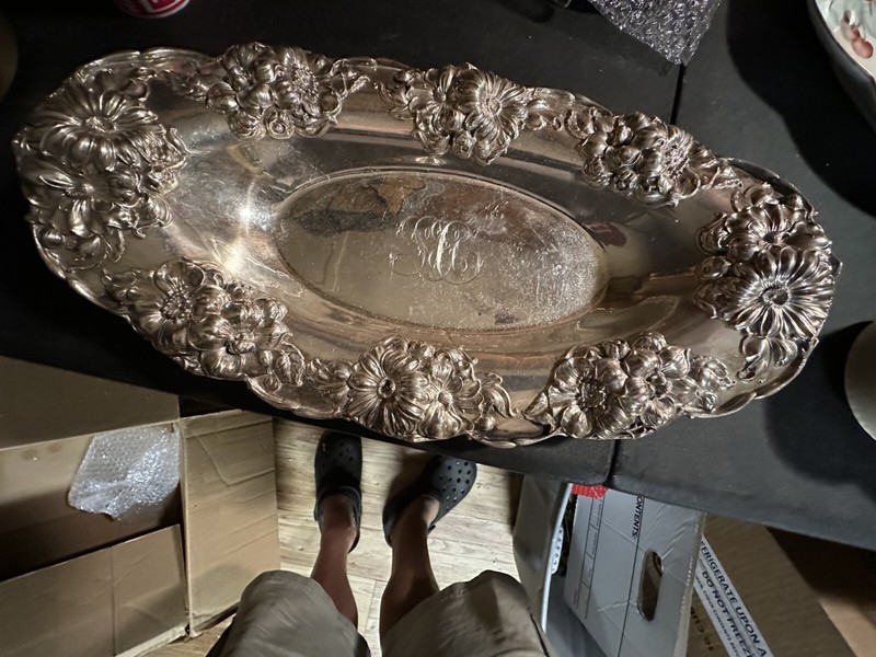 Monumental Gorham Sterling Silver Bread Serving Tray Poppies Chrysanthemum 625 G