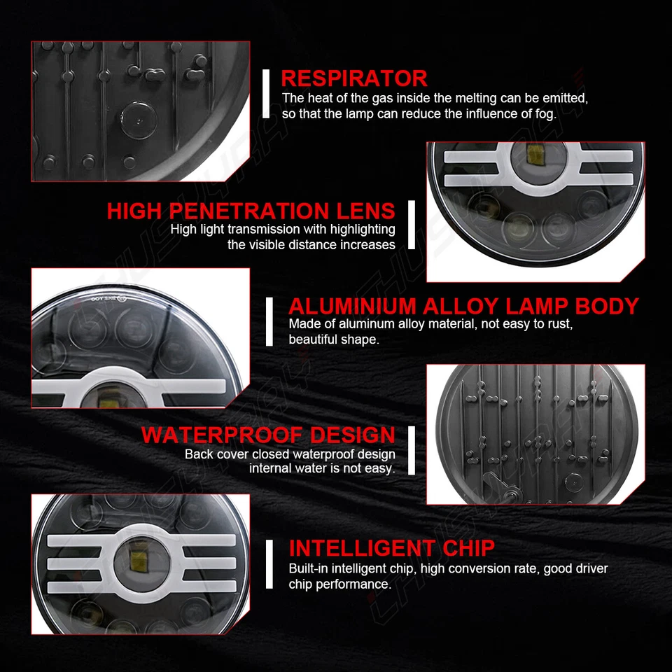 For 1955-1957 1977-1979 Ford Thunderbird Pair 7" inch Round LED Headlights - Image 4 of 4