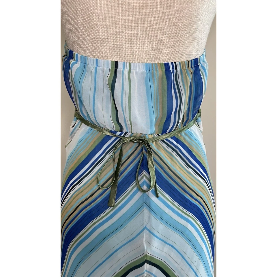 Vestido midi vintage Y2K conejo conejo a rayas dobladillo de lechuga talla 8 halter Foto 4 de 4