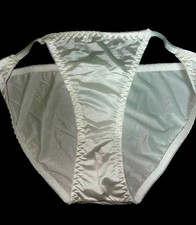 VTG Style Glossy Classic Satin String Bikini Panties Black XL/8 NEW