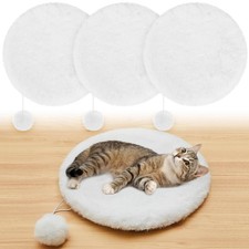 3 Pack 14" Round Cat Dog Bed Cushion Pad Mat Faux Rabbit Fur Pet Sleeping Mat...