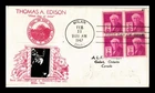 DR JIM STAMPS US COVER THOMAS EDISON FDC SCOTT 945 BLOCK OF 4 CROSBY PHOTO
