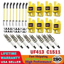 8x Square UF413 Ignition Coils + 41-962 Spark Plugs + Spark Plug Wires For Chevy