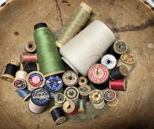 Vintage Thread On Wooden Spools Assorted Brands Used Lot Of 31 Spools