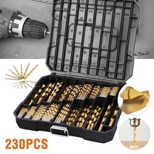 230PCS HSS Drill Bit Set Jobber Twist Flute Titanium Coated Drill Metal Steel