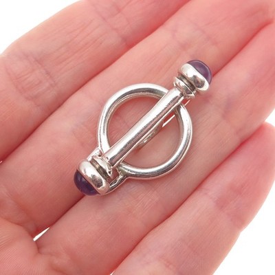 925 Sterling Silver Vintage Real Amethyst Bracelet / Necklace Toggle Lock Clasp