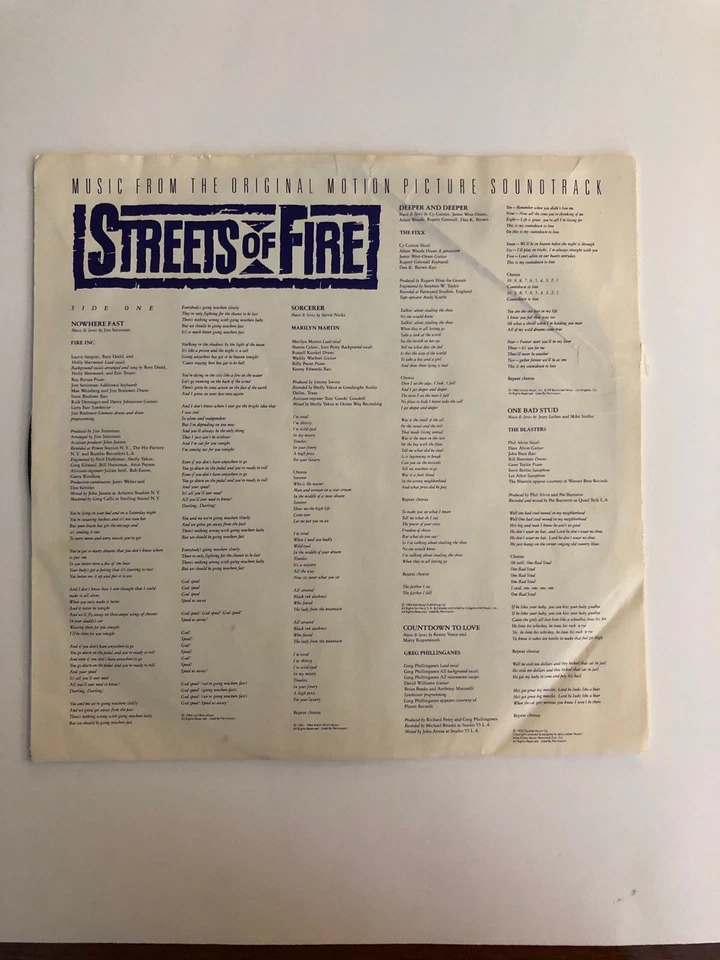 Streets Of Fire: Music From The Original Soundtrack (Vinyl LP 1984) - Image 2 of 4