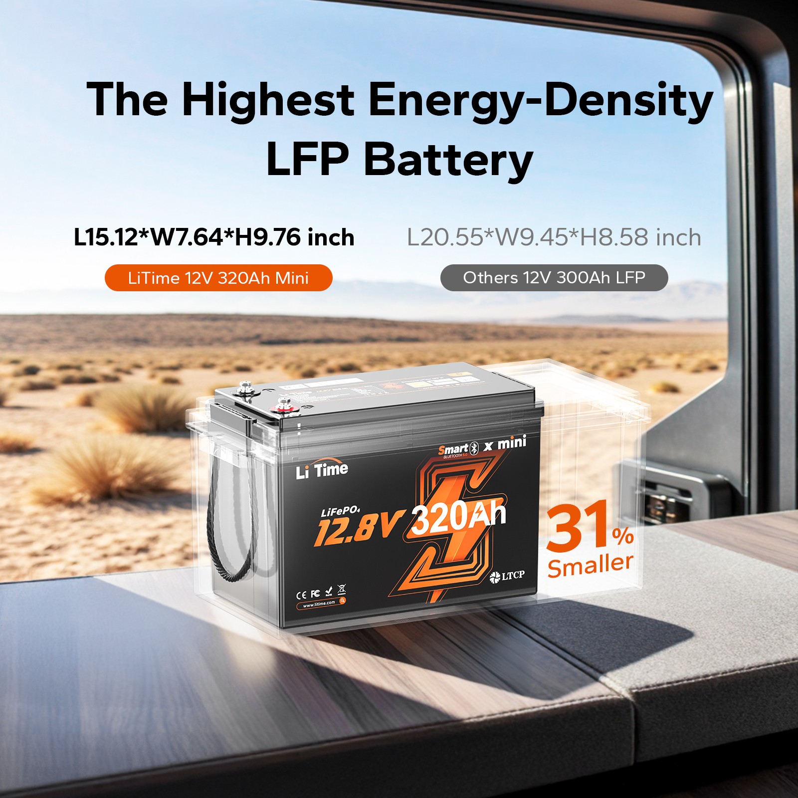 LiTime 12V 320Ah mini Bluetooth Lithium Battery Deep Cycle For RV -Refurbished