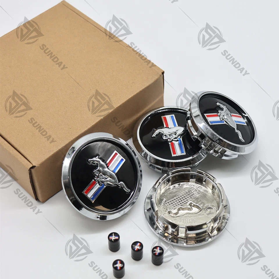 4PCS Wheel Rim Center Caps For M-ustang GT Bullitt Running Horse Emblem Foto 4 de 4