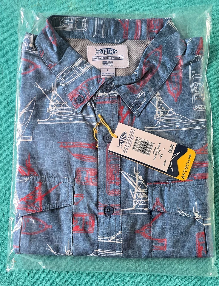 AFTCO "CAPTAIN'S LOUNGE" - CAMISA DISEÑO GRÁFICO BARCO VENTILADO SS - TALLA L - NUEVA Foto 2 de 4