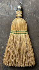 Vintage Straw Whisk Broom Green String Metal Hanger Rustic Decor Farmhouse 11.5"