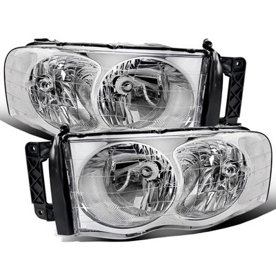 for 2002-2005 Dodge Ram 1500 2500 3500 Clear Reflector Headlights Pair Chrome
