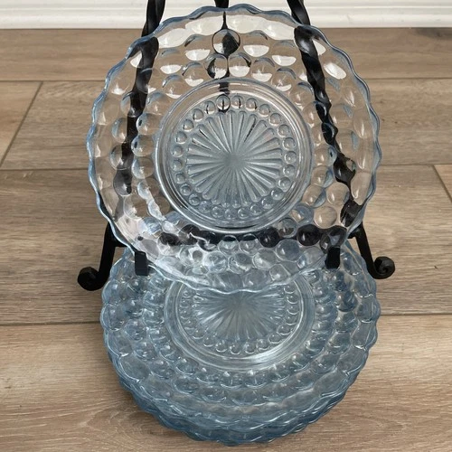 Anchor Hocking Blue Bubble Depression Glass 6.25" Bread Salad Plate, set of 14