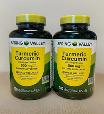 2x Spring Valley, Turmeric Curcumin Ginger Powder 500mg, 360Caps Total Bundle