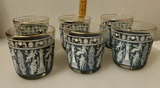 Jeanette Glass Company Hellenic Pattern Glasses. Set of Six. Blue. Vintage