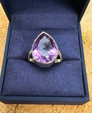 6.4 ct Natural Genuine Amethyst Faceted Pear Cut Sterling Silver Ring S7