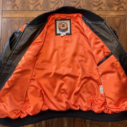 90’s G-III Carl Banks Black Leather Zip Philadelphia Flyers Bomber Jacket Large - Picture 8 of 14