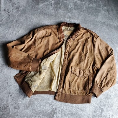Vintage 1980s Global Identity G3 Leather A2 Bomber Flight Jacket Map Lined Men L
