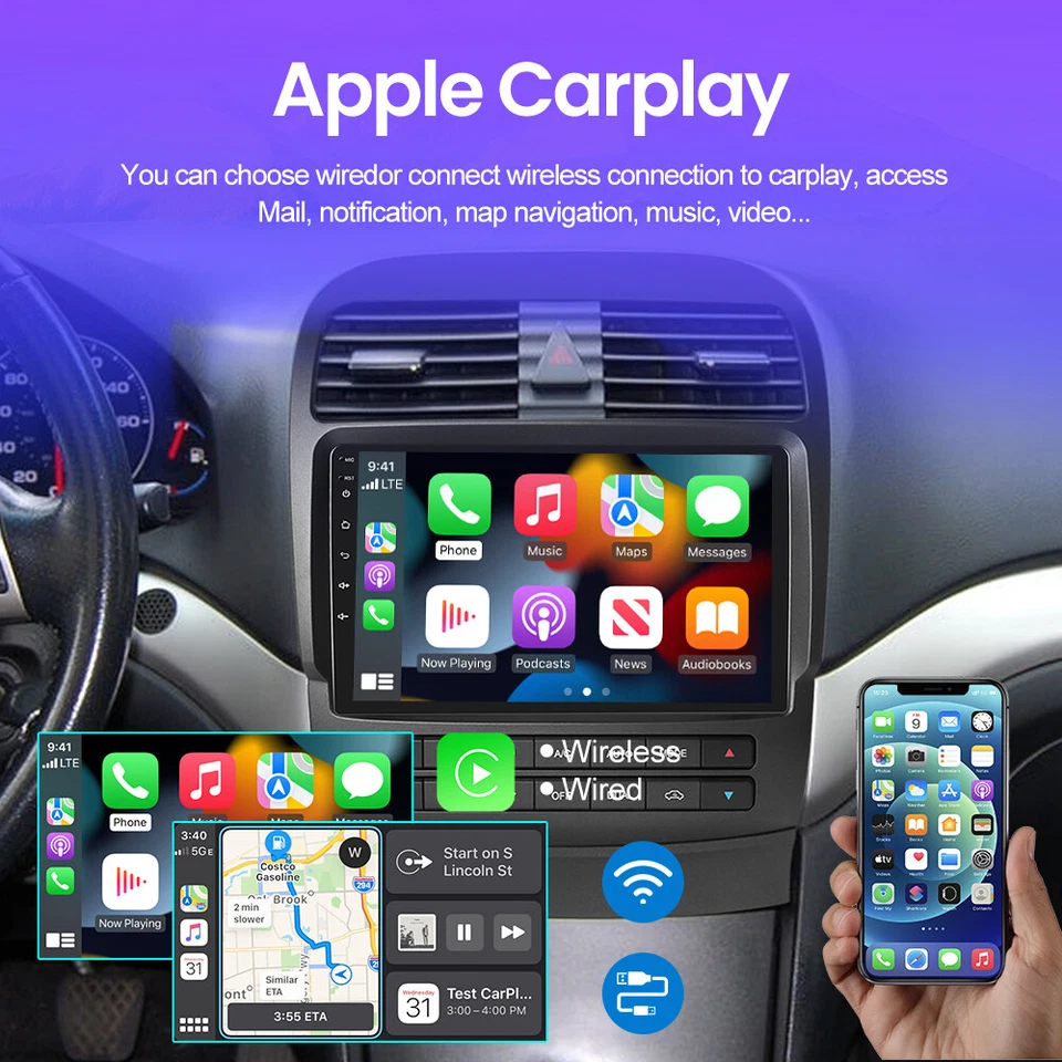 Rádio estéreo automotivo Apple Carplay Android 15 GPS navegação Wi-Fi para Acura TSX 2004-2008 - Imagem 3 de 4