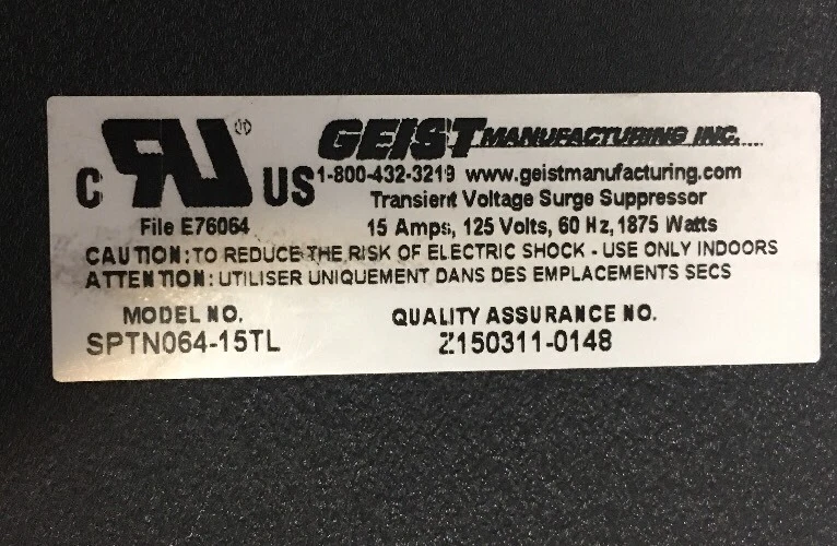 GEIST 6 OUTLET RACK MOUNT POWER STRIP SURGE PROTECTOR SPTN064-15TL TWIST LOCK - Image 3 of 4