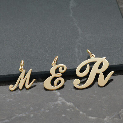 9 Karat einfarbig Gelbgold Initiale jeder Buchstabe Name Anhänger Halskette & Kette Optionen