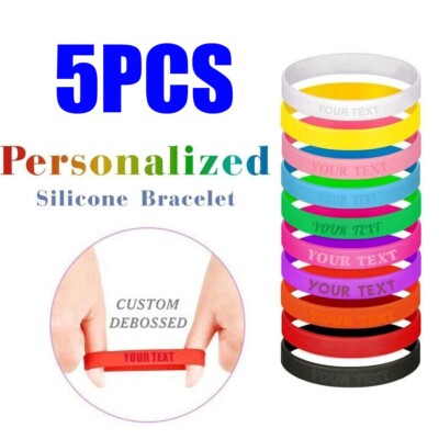 5PCS CUSTOM SILICONE WRISTBANDS PERSONALIZED RUBBER BRACELET CUSTOMIZED Free