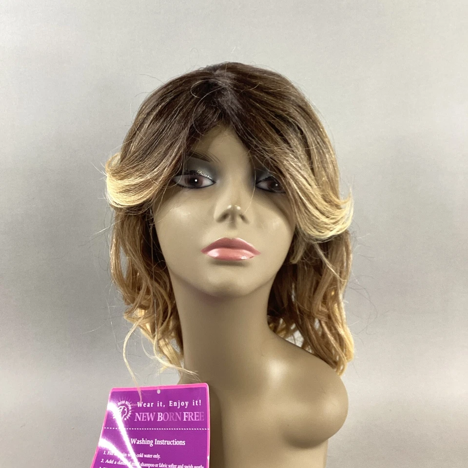 Peluca completa sintética rubia marrón oscuro CT147 hasta los hombros ondulada #DYX4/miel Foto 2 de 4