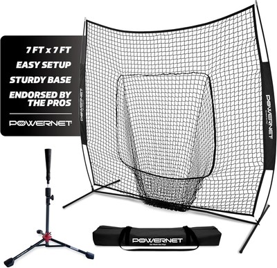 Baseball Softball Practice Net 7x7 with Baseball Accessories, Black