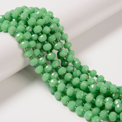 Natural Dark Green Moonstone Faceted Rondelle Beads Size 6x8mm  Strand