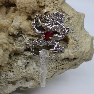 Sterling Silber Drache mit synthetischem Rubin