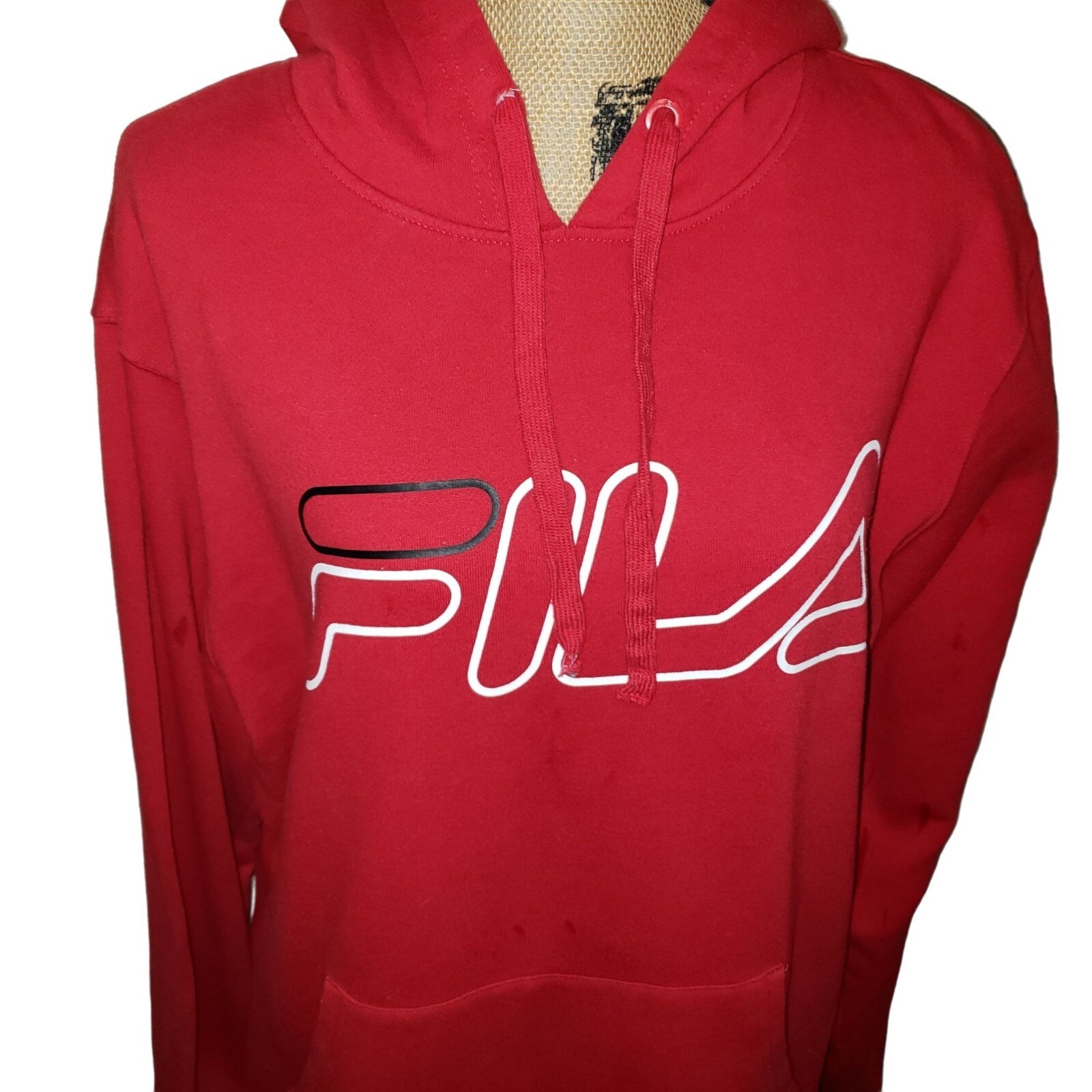 Fila Red Spellout Felpa con Cappuccio Uomo GRANDE Logo Streetwear Gorpcore Athliesure Preppy