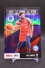 Joel Embiid #27 2019-20 Hoops Premium Stock Lights Camera Action Purple 76ers