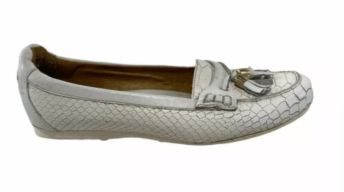 Peter Millar White Snakeskin Leather Tassel Loafers Driving Mocs Women’s Sz 6.5M - Picture 6 of 12