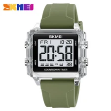 SKMEI Men Rectangle Watch Chronograph Wristwatch Boys Girl Digital Sport Watch
