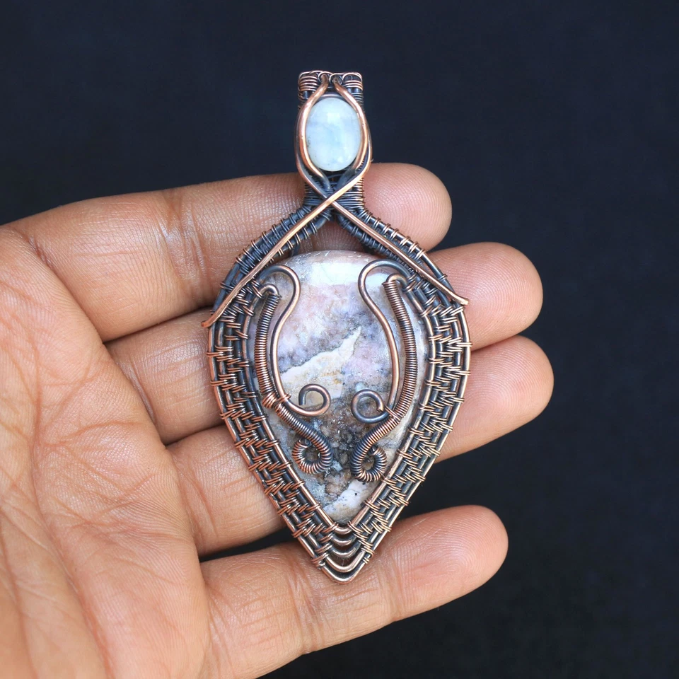 Regalo para novia alambre de cobre colgante rodocrosita piedras preciosas joyería NK580 Foto 3 de 4