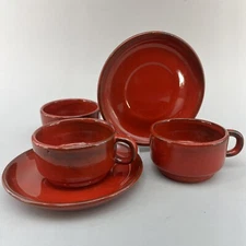 Thomas Flammfest Flame Red Demitasse Cups and Saucers Set Of 2 + Germany Vintage