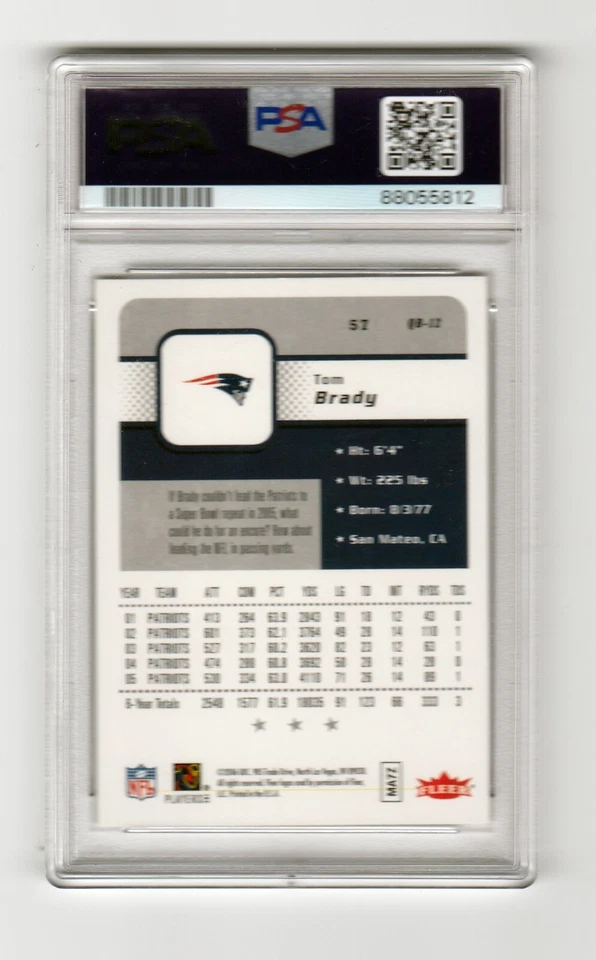 2006 FLEER FOOTBALL CARD #57 TOM BRADY GRADED PSA 10 NFL NEW ENGLAND PATRIOTS - Image 4 of 4