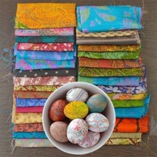 Indian Vintage 25 Pc Of Recycle Silk Sari Remnants/Fabric 8"X8" Fabric Scraps