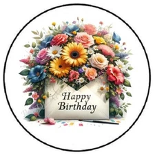 HAPPY BIRTHDAY ENVELOPE FLOWERS ENVELOPE SEALS LABELS STICKERS PARTY FAVORS