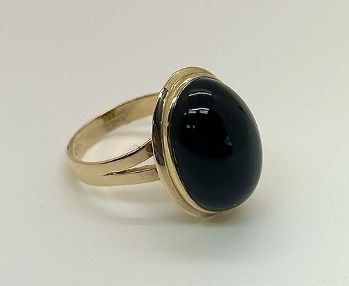 Anillo cúpula de ónix negro cabujón ovalado vintage oro amarillo 14k 5,4 g - Imagen 4 de 7